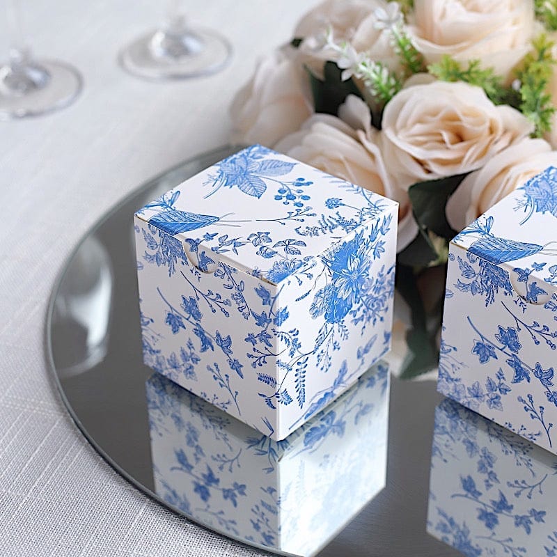 25 Square 3" x 3" Favor Boxes Floral Printed Gift Holders - White