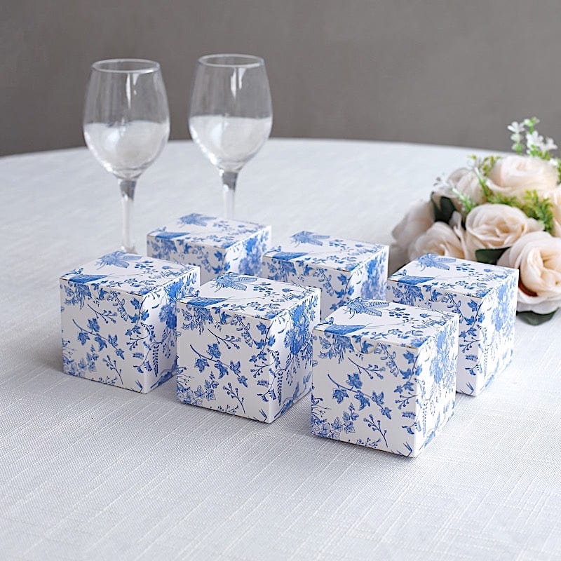 25 Square 3" x 3" Favor Boxes Floral Printed Gift Holders - White