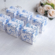 25 Square 3" x 3" Favor Boxes Floral Printed Gift Holders - White