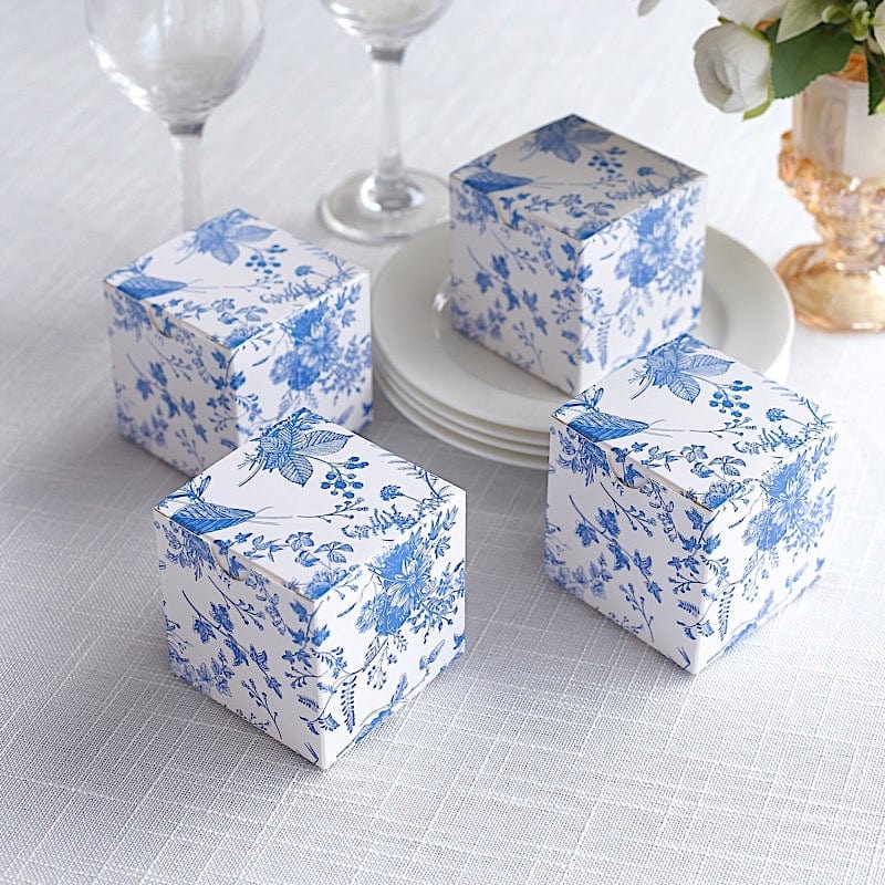 25 Square 3" x 3" Favor Boxes Floral Printed Gift Holders - White