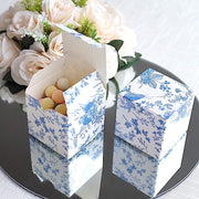 25 Square 3" x 3" Favor Boxes Floral Printed Gift Holders - White