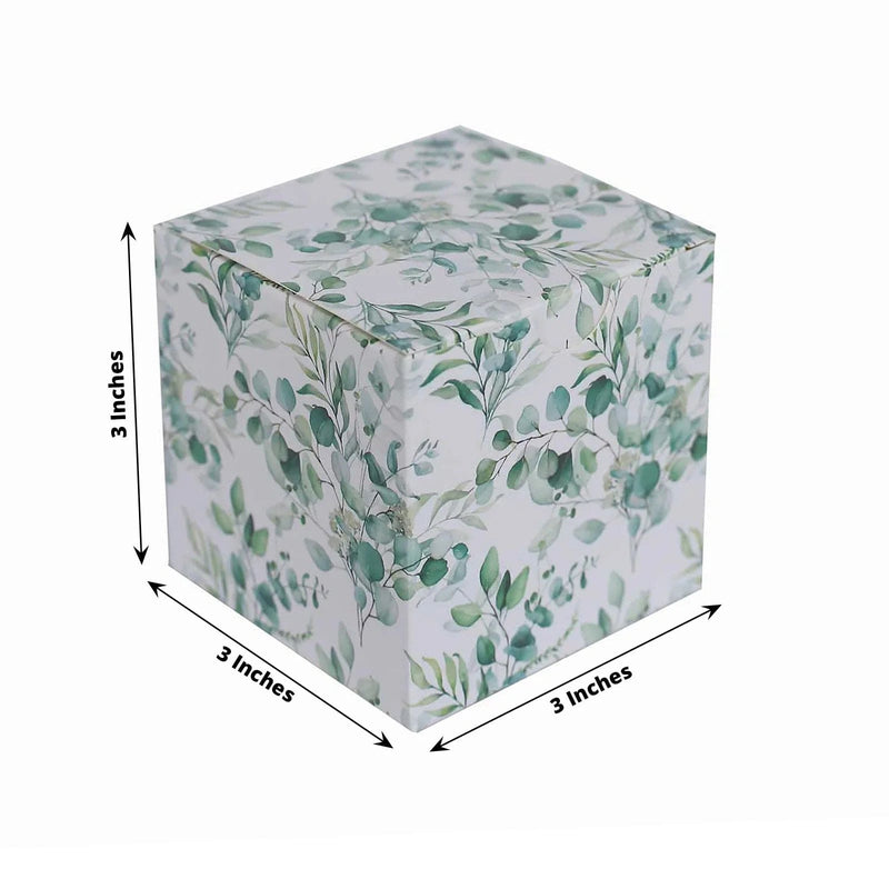 25 Square 3" x 3" Favor Boxes Floral Printed Gift Holders - White