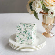 25 Square 3" x 3" Favor Boxes Floral Printed Gift Holders - White