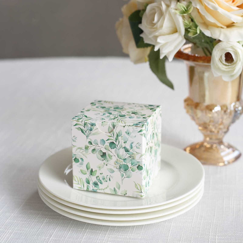 25 Square 3" x 3" Favor Boxes Floral Printed Gift Holders - White