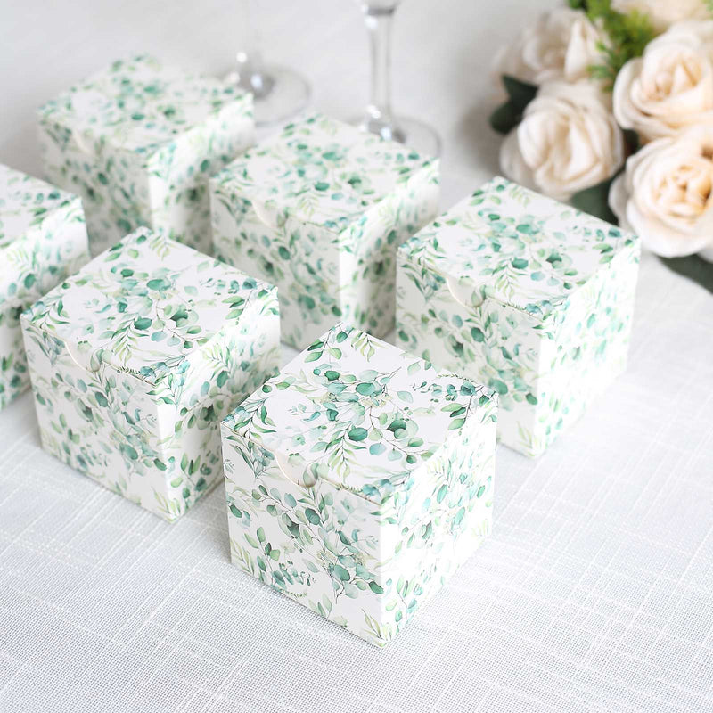 25 Square 3" x 3" Favor Boxes Floral Printed Gift Holders - White