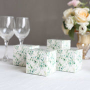 25 Square 3" x 3" Favor Boxes Floral Printed Gift Holders - White