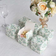 25 Square 3" x 3" Favor Boxes Floral Printed Gift Holders - White