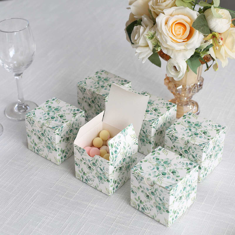 25 Square 3" x 3" Favor Boxes Floral Printed Gift Holders - White