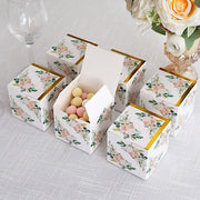 25 Square 3" x 3" Favor Boxes Floral Printed Gift Holders - White