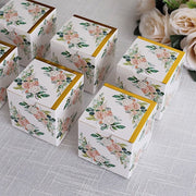 25 Square 3" x 3" Favor Boxes Floral Printed Gift Holders - White