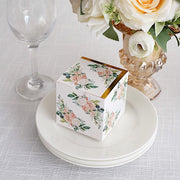 25 Square 3" x 3" Favor Boxes Floral Printed Gift Holders - White