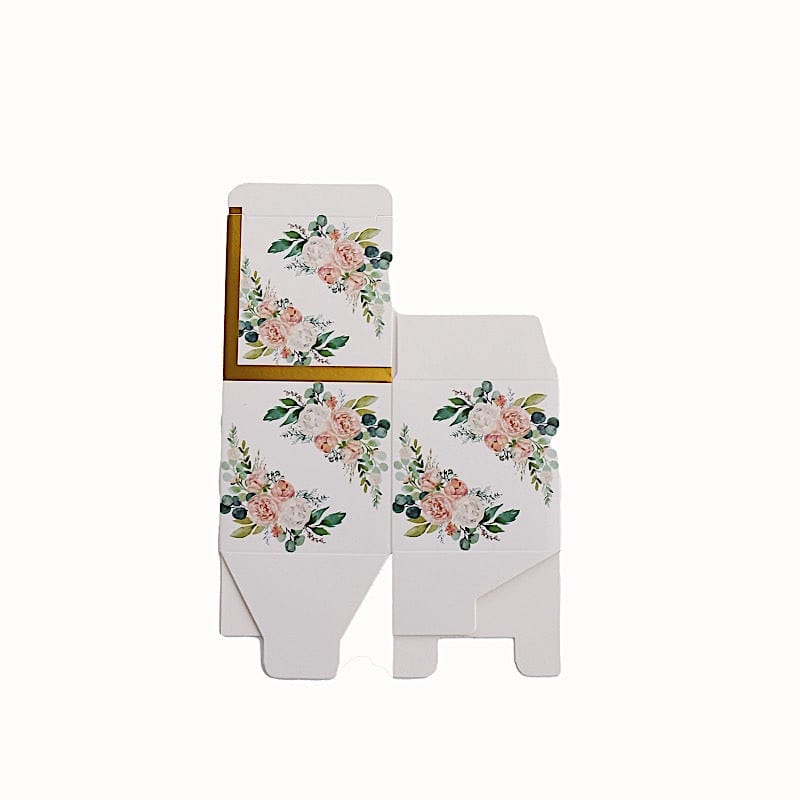 25 Square 3" x 3" Favor Boxes Floral Printed Gift Holders - White