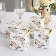 25 Square 3" x 3" Favor Boxes Floral Printed Gift Holders - White