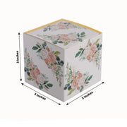 25 Square 3" x 3" Favor Boxes Floral Printed Gift Holders - White
