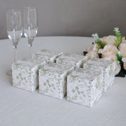 25 Square 3" x 3" Favor Boxes Floral Printed Gift Holders - White