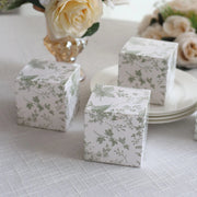 25 Square 3" x 3" Favor Boxes Floral Printed Gift Holders - White