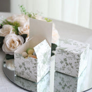 25 Square 3" x 3" Favor Boxes Floral Printed Gift Holders - White