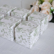25 Square 3" x 3" Favor Boxes Floral Printed Gift Holders - White