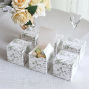 25 Square 3" x 3" Favor Boxes Floral Printed Gift Holders - White
