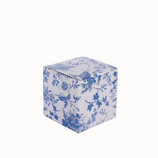 25 Square 3" x 3" Favor Boxes Floral Printed Gift Holders - White BOX_3X3_FLOR01_BLUE
