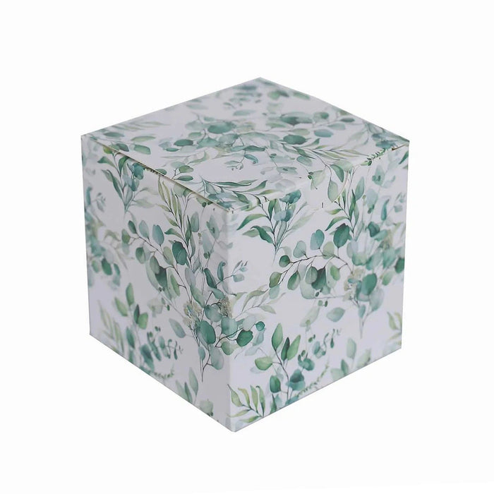 25 Square 3" x 3" Favor Boxes Floral Printed Gift Holders - White BOX_3X3_FLOR01_GRN