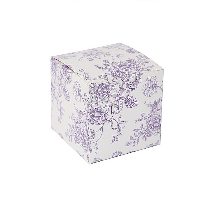 25 Square 3" x 3" Favor Boxes Floral Printed Gift Holders - White BOX_3X3_FLOR23_LAV