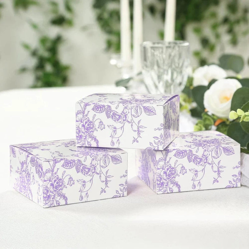 25 Square 4" x 4" Favor Boxes Floral Printed Gift Holders - White