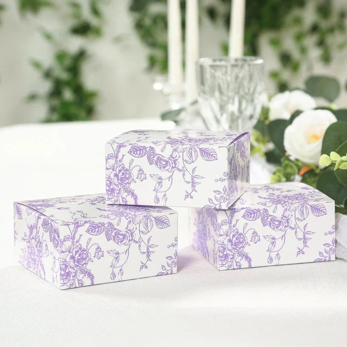 25 Square 4" x 4" Favor Boxes Floral Printed Gift Holders - White
