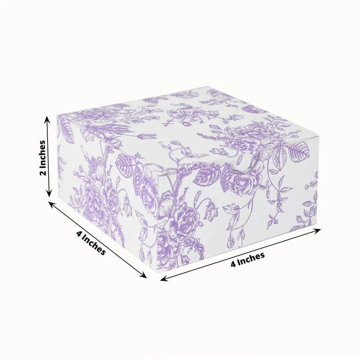 25 Square 4" x 4" Favor Boxes Floral Printed Gift Holders - White