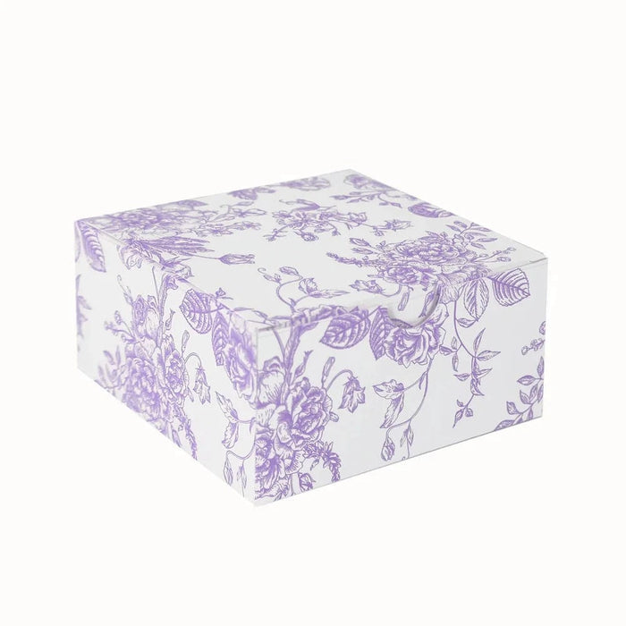 25 Square 4" x 4" Favor Boxes Floral Printed Gift Holders - White