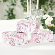 25 Square 4" x 4" Favor Boxes Floral Printed Gift Holders - White
