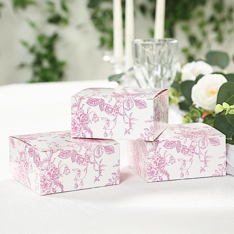 25 Square 4" x 4" Favor Boxes Floral Printed Gift Holders - White