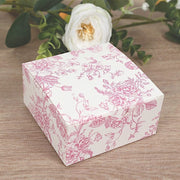25 Square 4" x 4" Favor Boxes Floral Printed Gift Holders - White