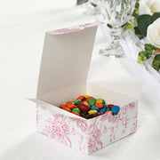 25 Square 4" x 4" Favor Boxes Floral Printed Gift Holders - White