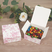 25 Square 4" x 4" Favor Boxes Floral Printed Gift Holders - White