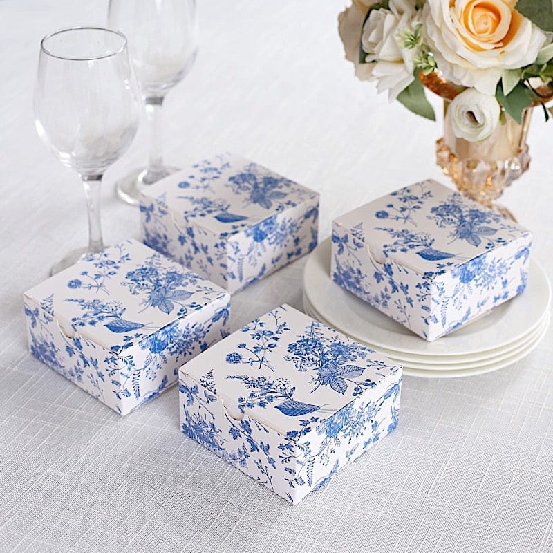 25 Square 4" x 4" Favor Boxes Floral Printed Gift Holders - White