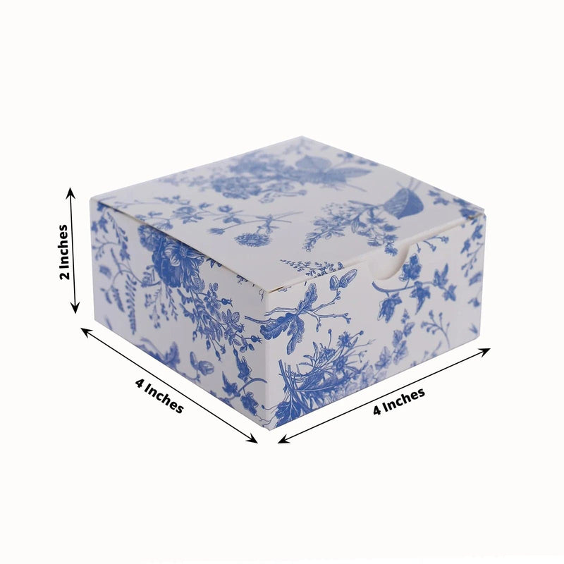 25 Square 4" x 4" Favor Boxes Floral Printed Gift Holders - White