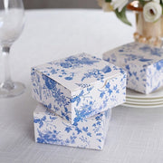 25 Square 4" x 4" Favor Boxes Floral Printed Gift Holders - White