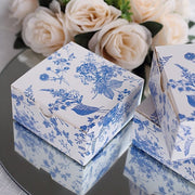 25 Square 4" x 4" Favor Boxes Floral Printed Gift Holders - White