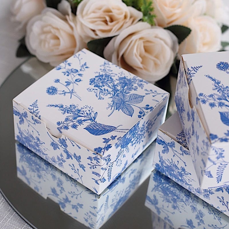 25 Square 4" x 4" Favor Boxes Floral Printed Gift Holders - White