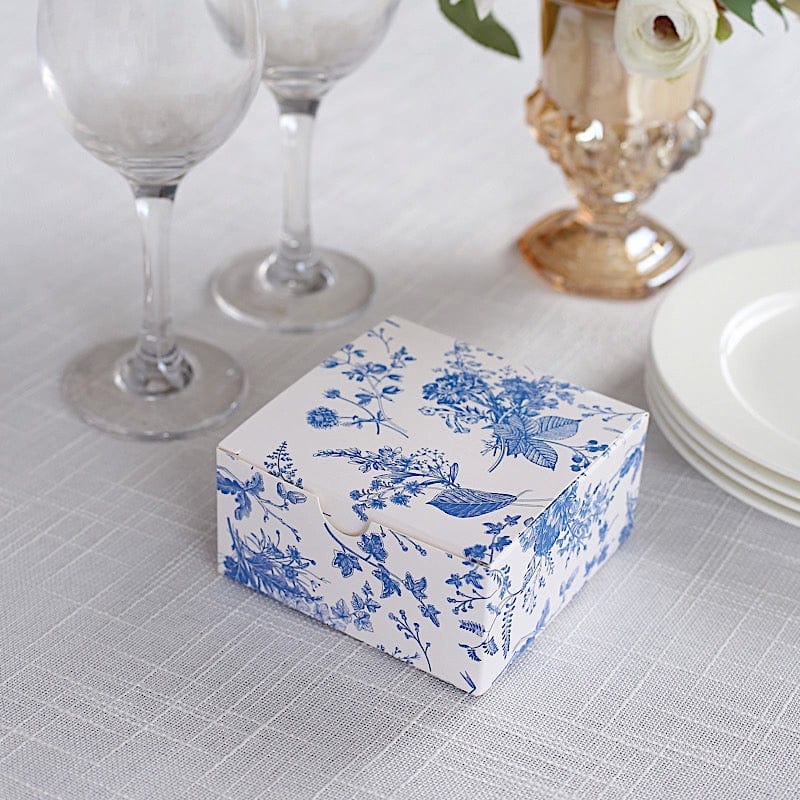 25 Square 4" x 4" Favor Boxes Floral Printed Gift Holders - White