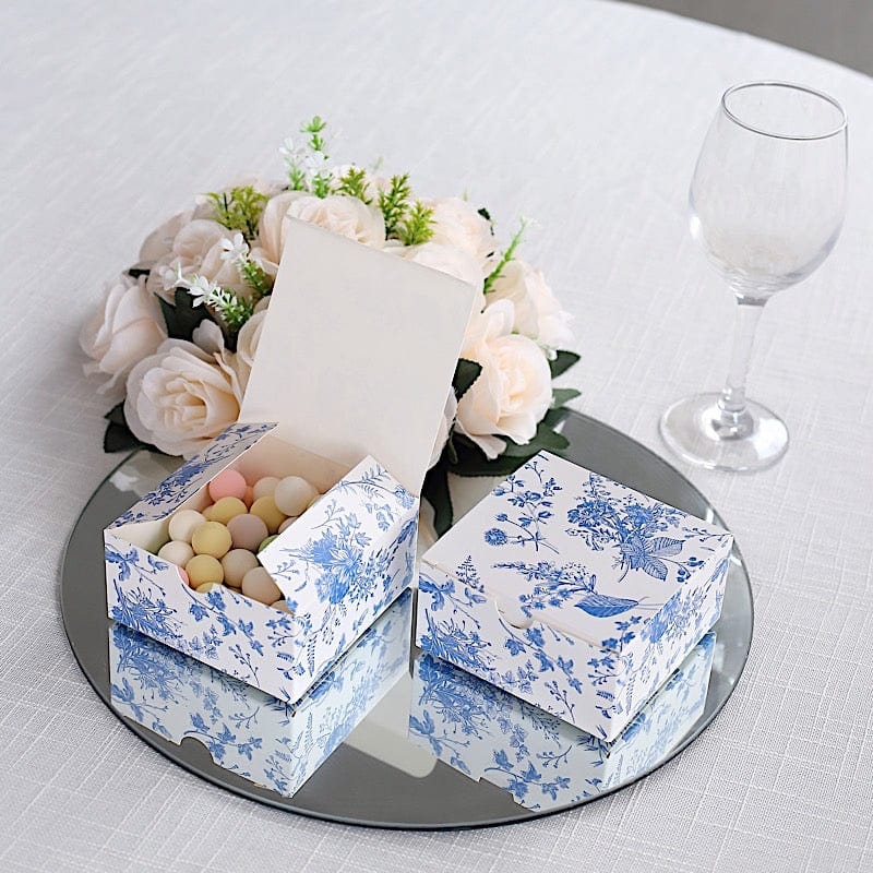25 Square 4" x 4" Favor Boxes Floral Printed Gift Holders - White