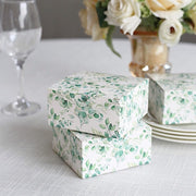 25 Square 4" x 4" Favor Boxes Floral Printed Gift Holders - White