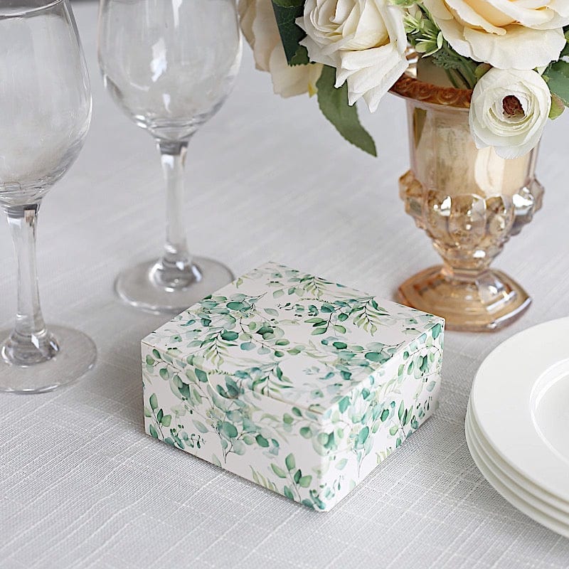 25 Square 4" x 4" Favor Boxes Floral Printed Gift Holders - White