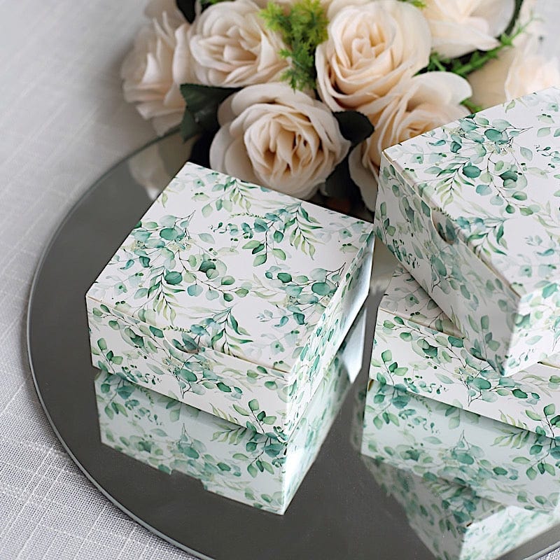 25 Square 4" x 4" Favor Boxes Floral Printed Gift Holders - White