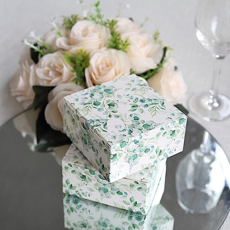 25 Square 4" x 4" Favor Boxes Floral Printed Gift Holders - White