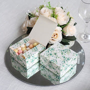 25 Square 4" x 4" Favor Boxes Floral Printed Gift Holders - White
