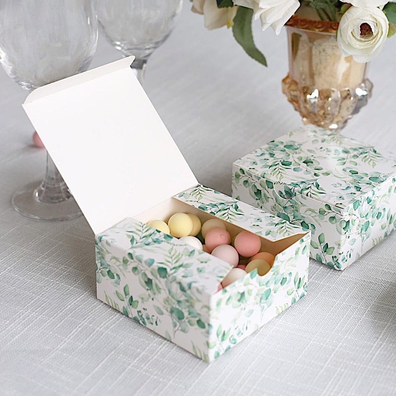 25 Square 4" x 4" Favor Boxes Floral Printed Gift Holders - White