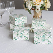 25 Square 4" x 4" Favor Boxes Floral Printed Gift Holders - White