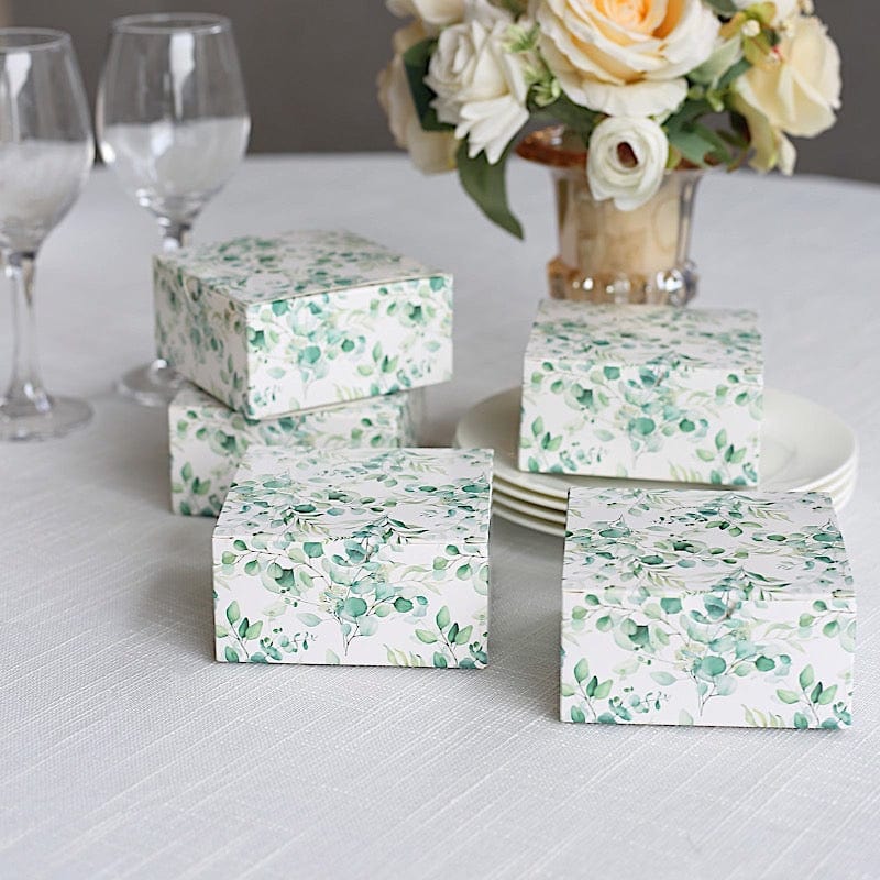 25 Square 4" x 4" Favor Boxes Floral Printed Gift Holders - White